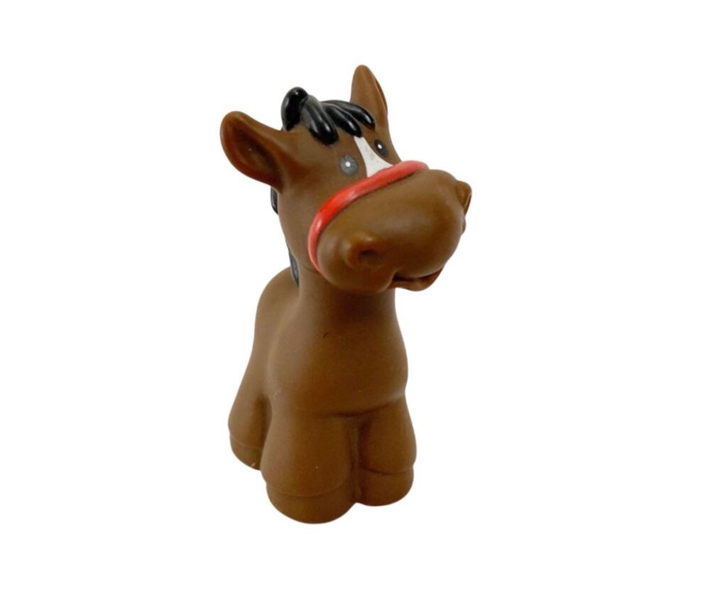 FISHER-PRICE 1997 LITTLE PEOPLE Brown Horse Animal Figure Red Bridle Farm Toy